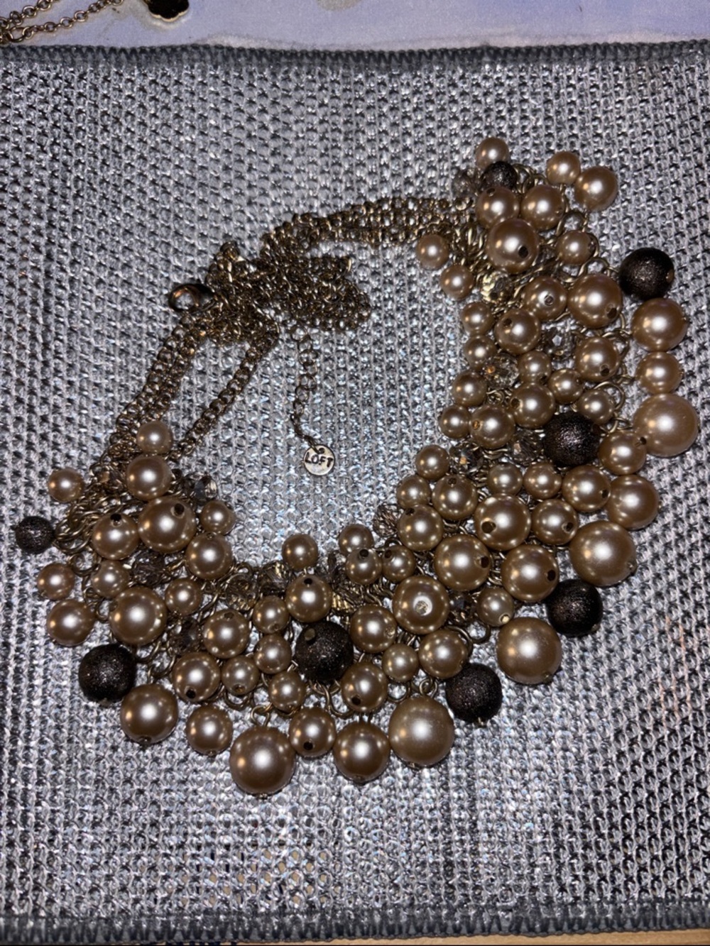 LOFT (Ann Taylor) Gold and Black Cluster Pearl Necklace